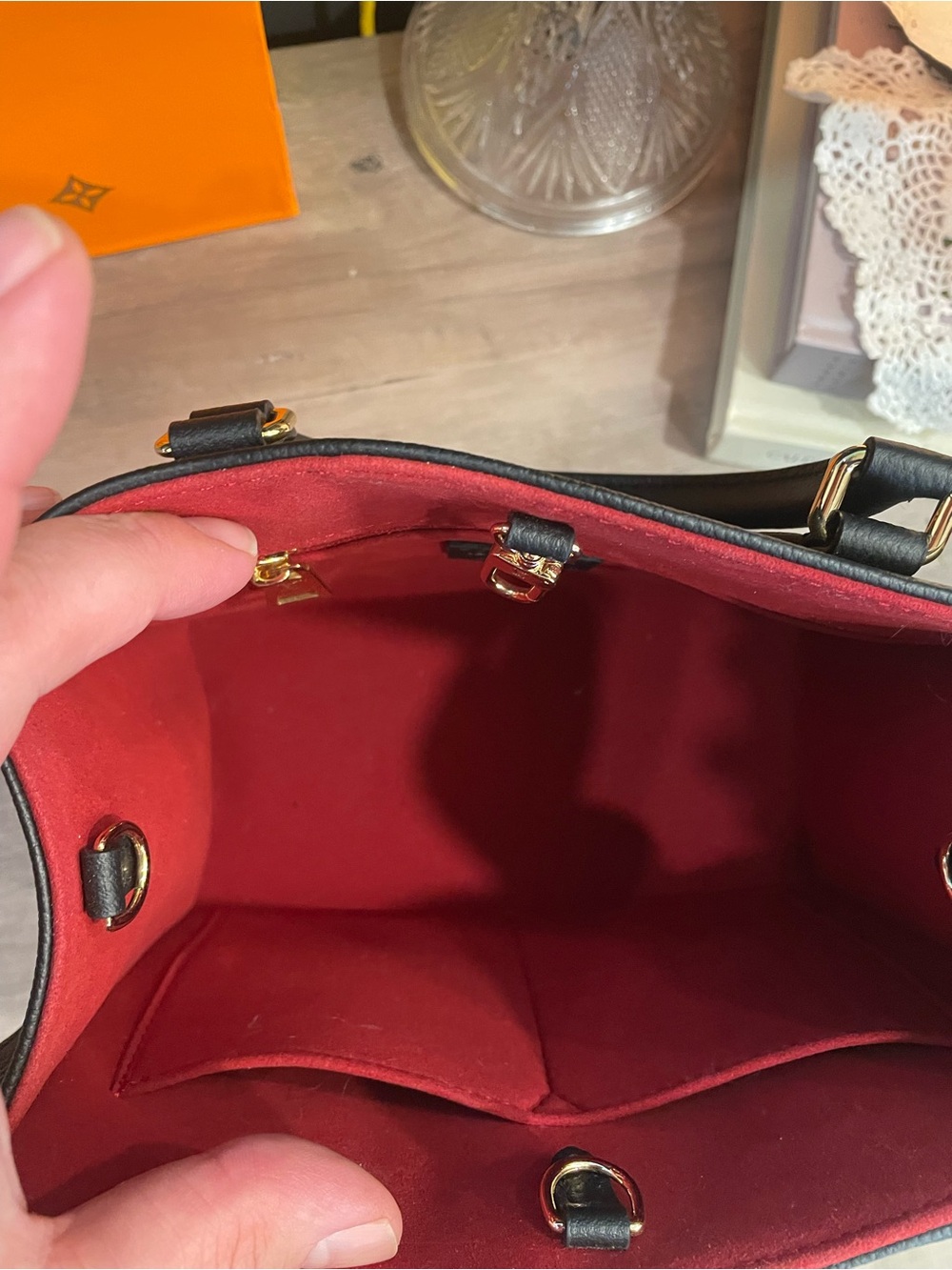 Louis Vuitton Black & White Monogram Mini Tote with Red Trim - Picture 15 of 16